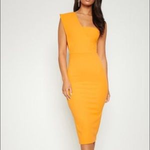 Yellow One Shoulder Draped Midi Dress